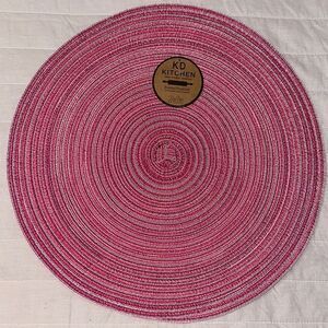 Set of Six Fuchsia Ombre Round Weave Placemats, Kitchen Dish & Tea Towels